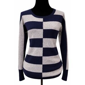 Olivia & Grace Womens Crew Neck‎ Sweater Medium Navy Gray Colorblock Cashmere